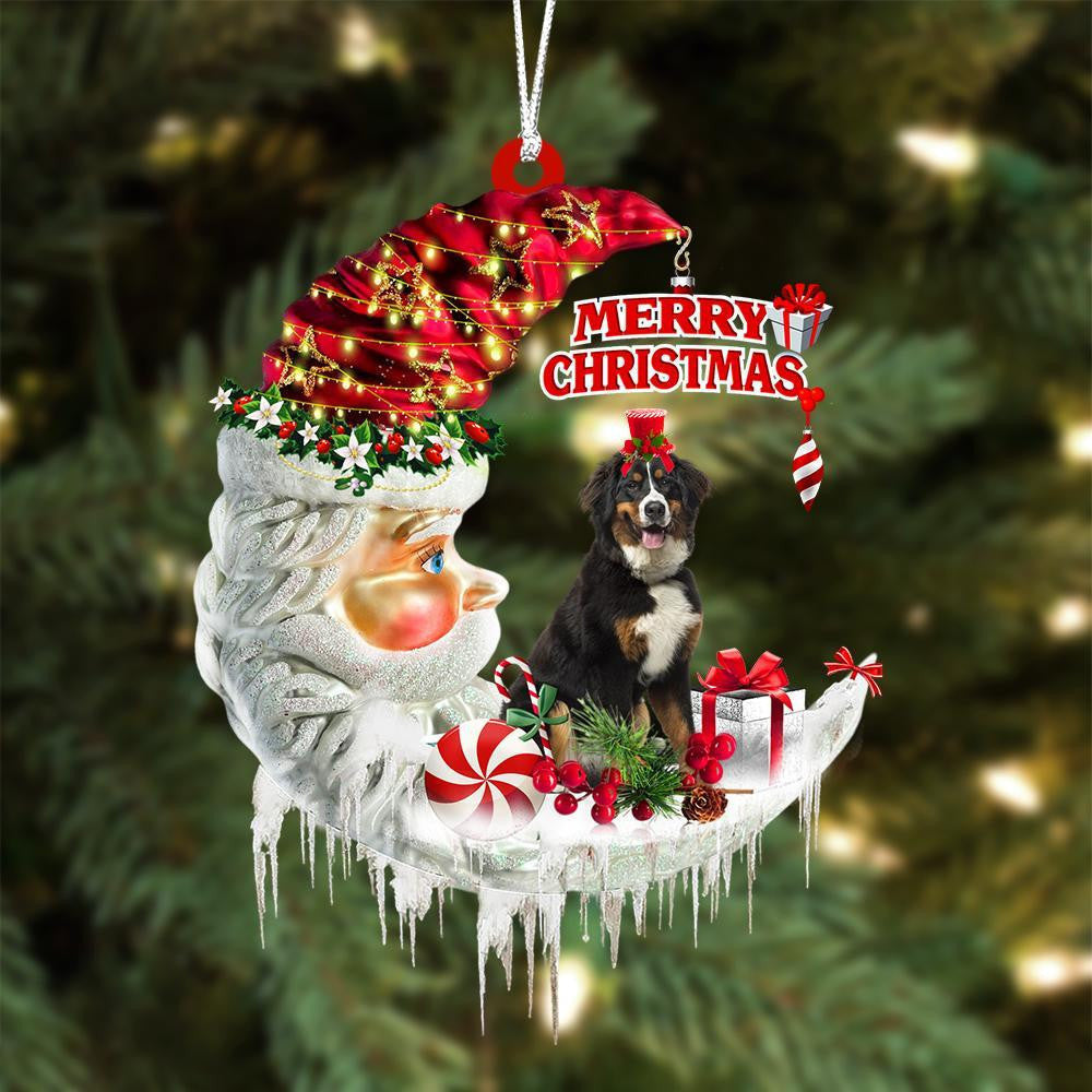 Bernese Mountain On The Moon Merry Christmas Hanging Ornament Flat Acrylic Dog Ornament OO2057