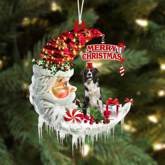 Border Collie On The Moon Merry Christmas Hanging Ornament Flat Acrylic Dog Ornament OO2050