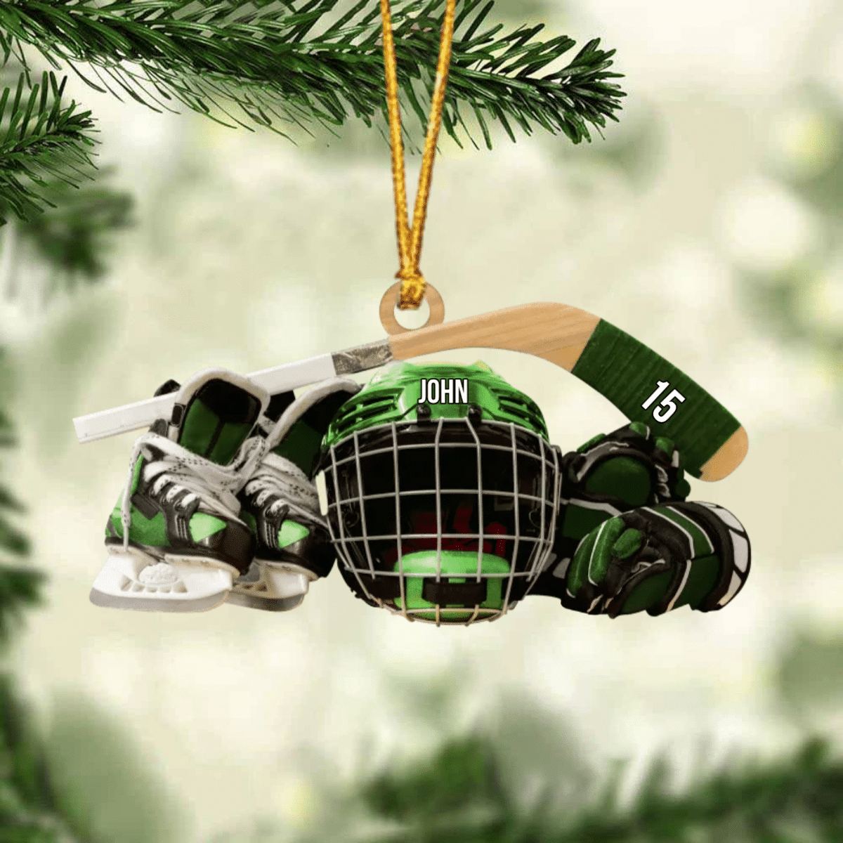 Personalized Hockey Skates Helmet And Stick Christmas Ornament, Flat Acrylic Ornament - Gift For Hockey Lover SO0733