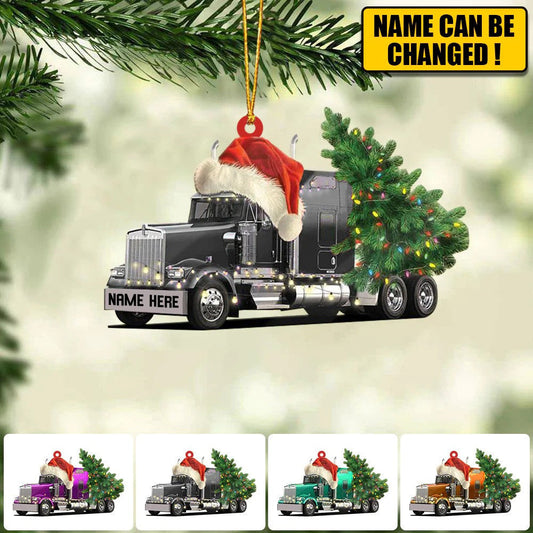 Personalized Truck Merry Tree Christmas Ornament for Truck Driver, Flat Acrylic Ornament for Dad OO1981