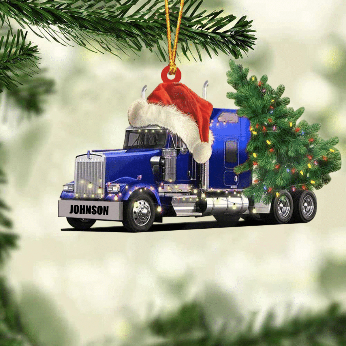 Personalized Truck Merry Tree Christmas Ornament for Truck Driver, Flat Acrylic Ornament for Dad OO1981