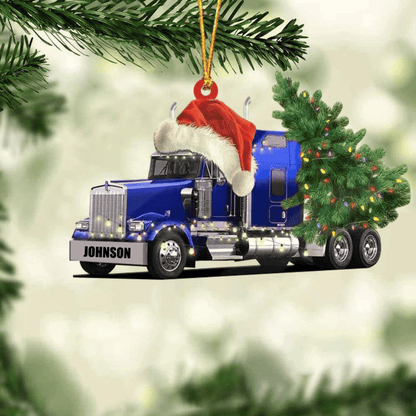 Personalized Truck Merry Tree Christmas Ornament for Truck Driver, Flat Acrylic Ornament for Dad OO1981