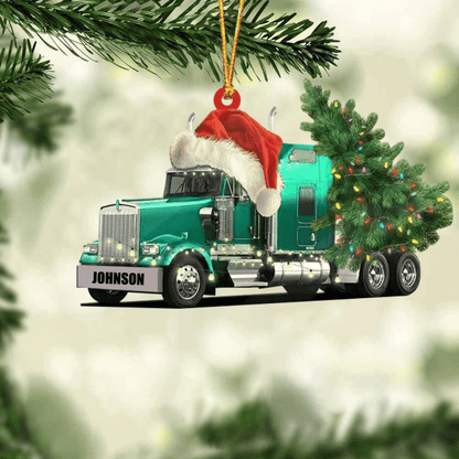 Personalized Truck Merry Tree Christmas Ornament for Truck Driver, Flat Acrylic Ornament for Dad OO1981