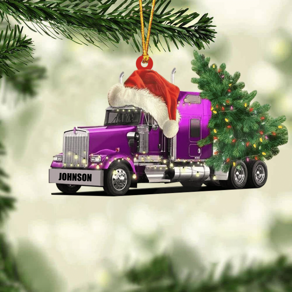 Personalized Truck Merry Tree Christmas Ornament for Truck Driver, Flat Acrylic Ornament for Dad OO1981