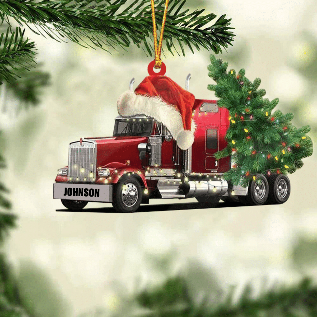 Personalized Truck Merry Tree Christmas Ornament for Truck Driver, Flat Acrylic Ornament for Dad OO1981