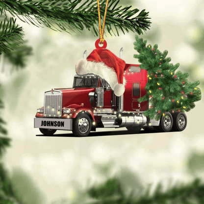 Personalized Truck Merry Tree Christmas Ornament for Truck Driver, Flat Acrylic Ornament for Dad OO1981