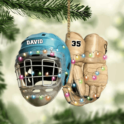 Vintage Hockey Equipment - Personalized Hockey Christmas Ornament for Hockey Players OO1980