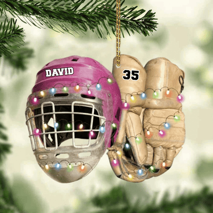 Vintage Hockey Equipment - Personalized Hockey Christmas Ornament for Hockey Players OO1980