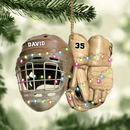 Vintage Hockey Equipment - Personalized Hockey Christmas Ornament for Hockey Players OO1980