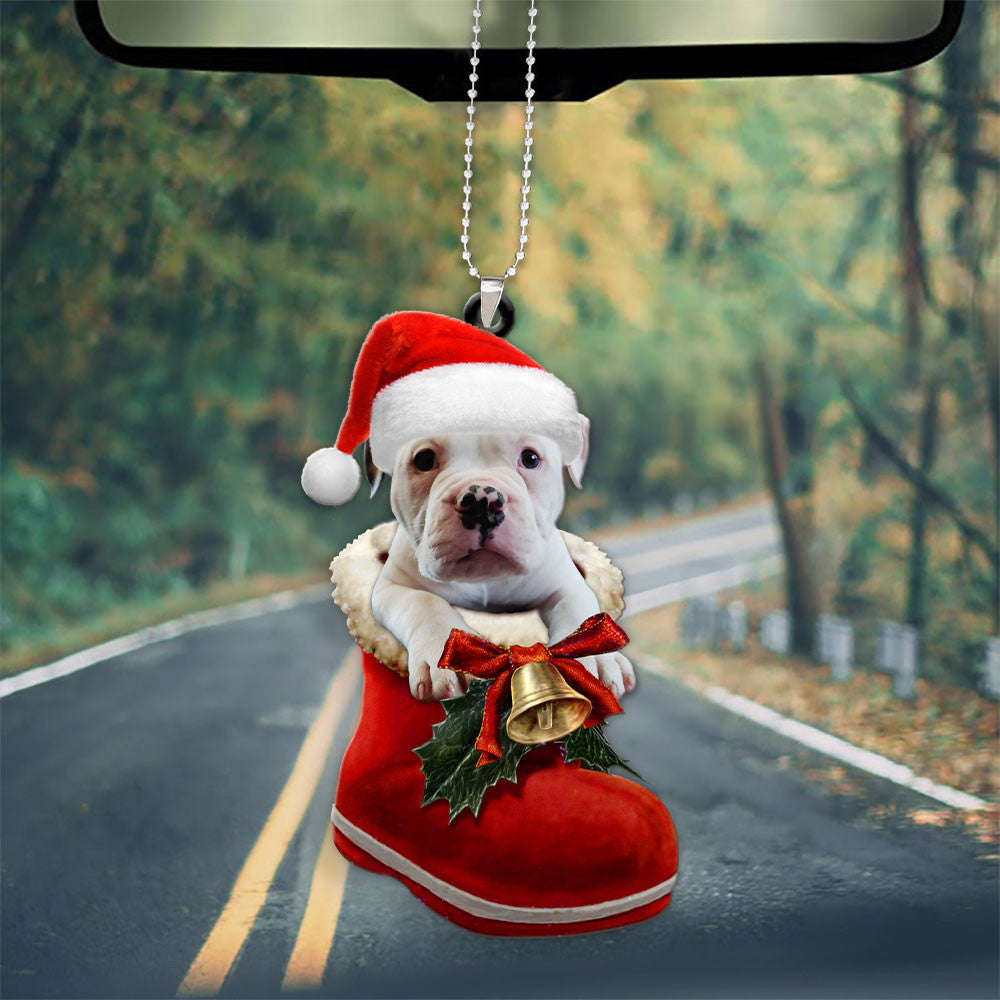 American Bulldog In Santa Boot Christmas Car Hanging Ornament OO1337