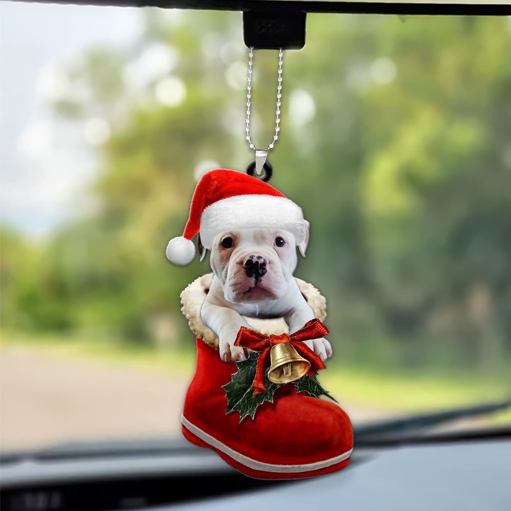 American Bulldog In Santa Boot Christmas Car Hanging Ornament OO1337