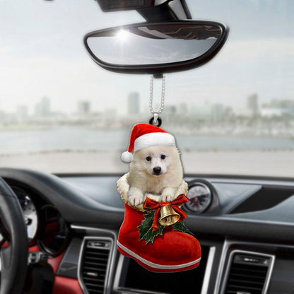 American Eskimo In Santa Boot Christmas Car Hanging Ornament OO1338