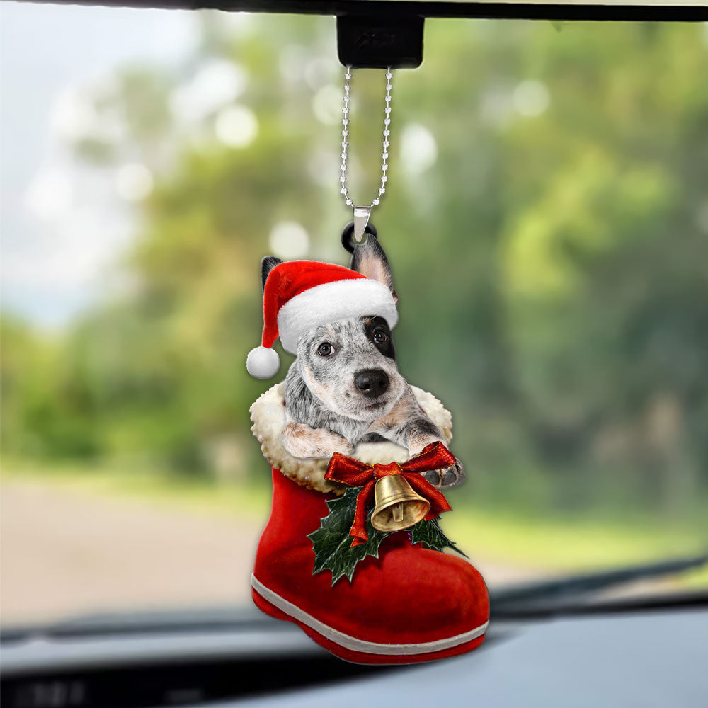 Australian Cattle Dog In Santa Boot Christmas Car Hanging Ornament OO1340