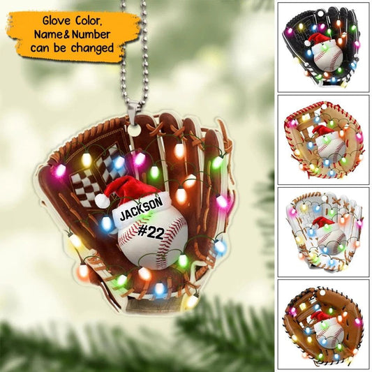 Personalized Christmas Light Baseball Glove Ornament Acrylic Flat Baseball Ornament for Him SO1224