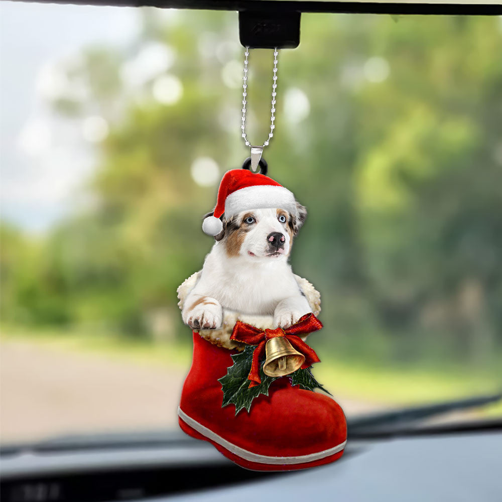 Australian Shepherd In Santa Boot Christmas Car Hanging Ornament OO1342