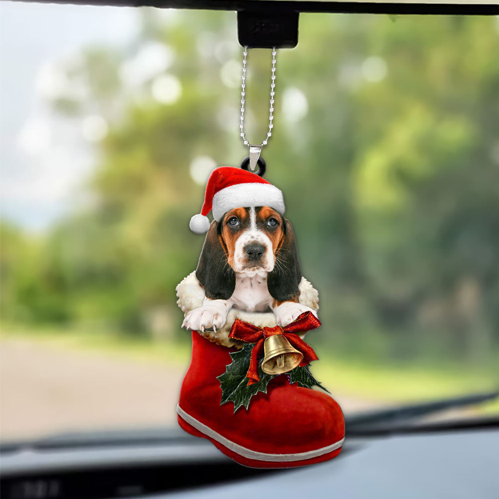 Basset Hound In Santa Boot Christmas Car Hanging Ornament OO1344