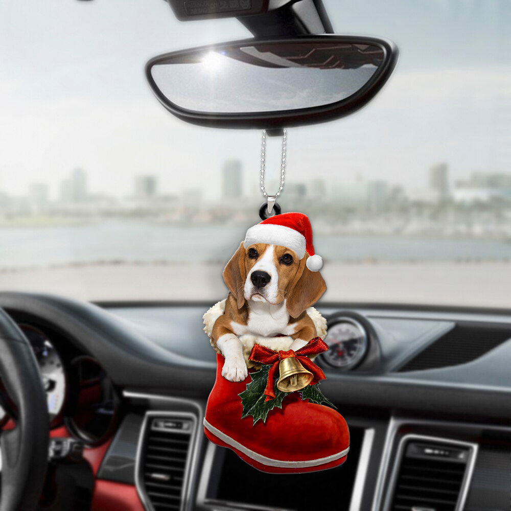 Beagle In Santa Boot Christmas Car Hanging Ornament OO1345