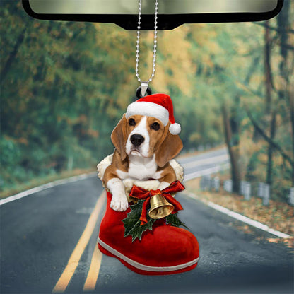 Beagle In Santa Boot Christmas Car Hanging Ornament OO1345