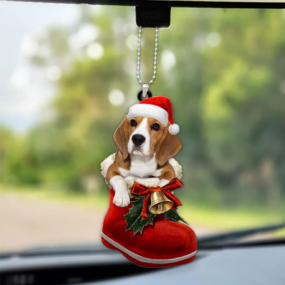 Beagle In Santa Boot Christmas Car Hanging Ornament OO1345