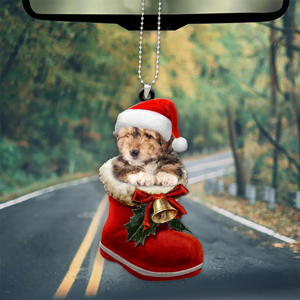 Bearded Collie In Santa Boot Christmas Car Hanging Ornament OO1346