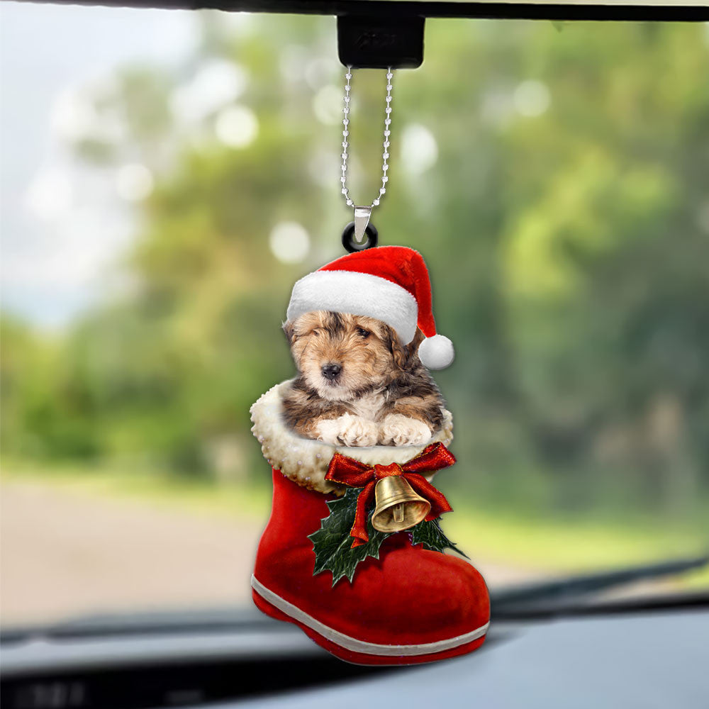 Bearded Collie In Santa Boot Christmas Car Hanging Ornament OO1346