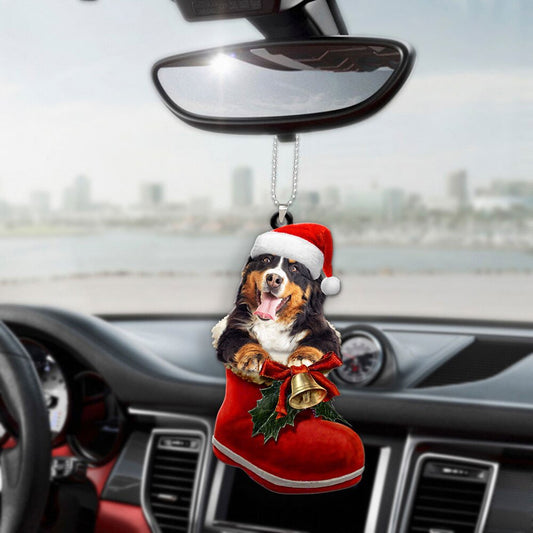 Bernese Mountain In Santa Boot Christmas Car Hanging Ornament OO1347