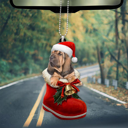 Bloodhound In Santa Boot Christmas Car Hanging Ornament OO1348