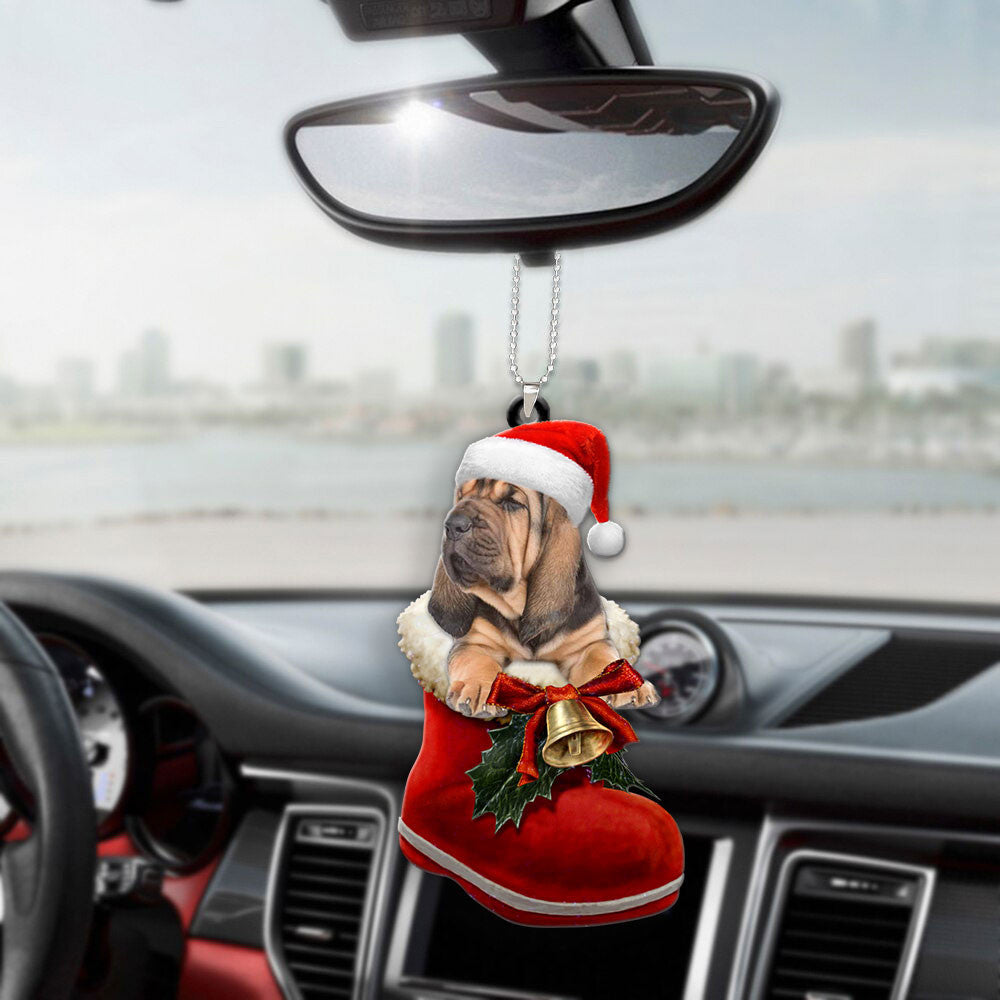 Bloodhound In Santa Boot Christmas Car Hanging Ornament OO1348