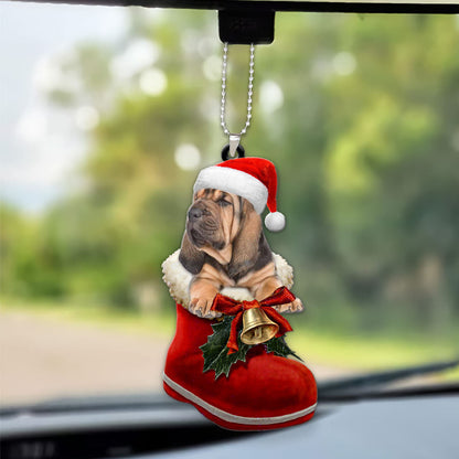 Bloodhound In Santa Boot Christmas Car Hanging Ornament OO1348