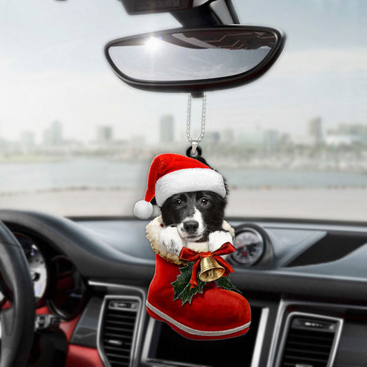 Border Collie In Santa Boot Christmas Car Hanging Ornament OO1349