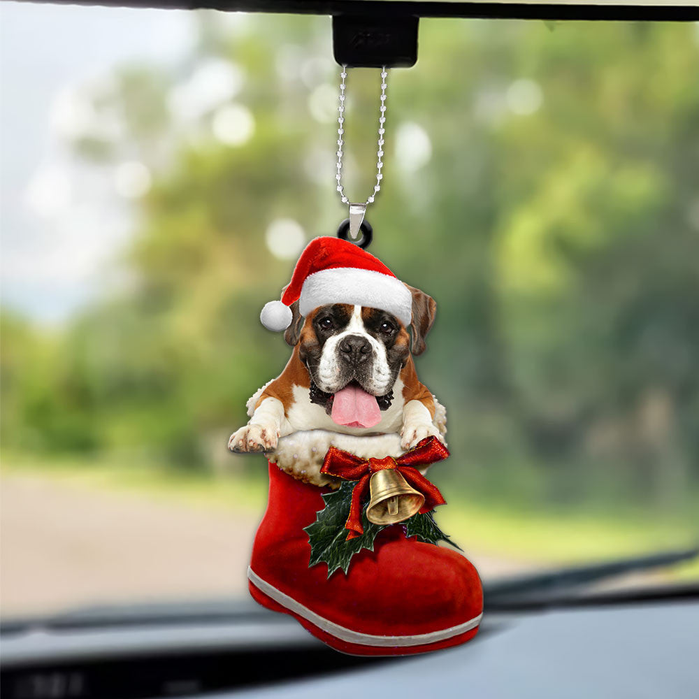 Boxer In Santa Boot Christmas Car Hanging Ornament OO1352