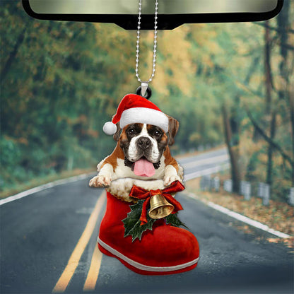 Boxer In Santa Boot Christmas Car Hanging Ornament OO1352