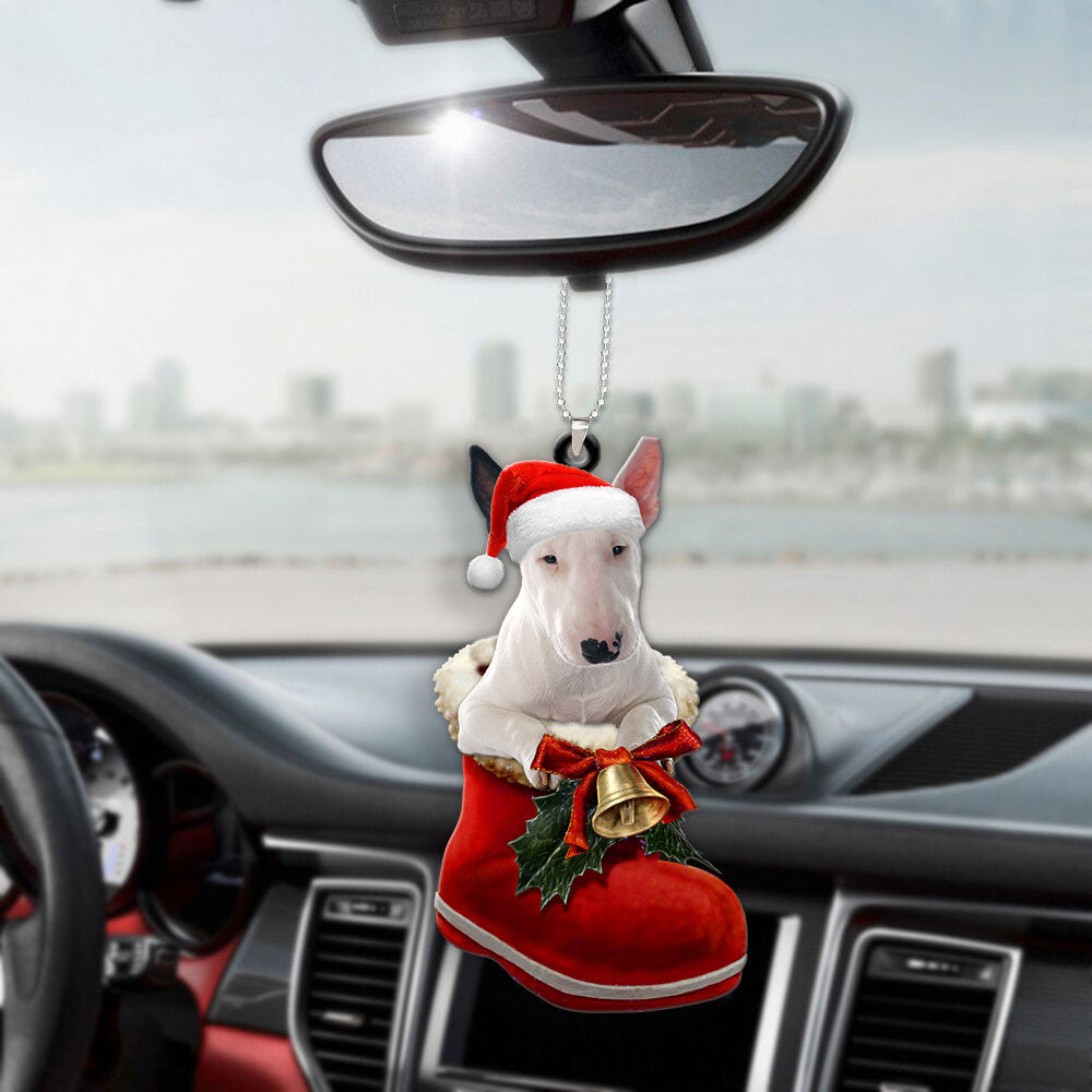 Bull Terrier In Santa Boot Christmas Car Hanging Ornament OO1354