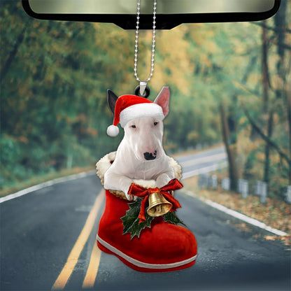 Bull Terrier In Santa Boot Christmas Car Hanging Ornament OO1354