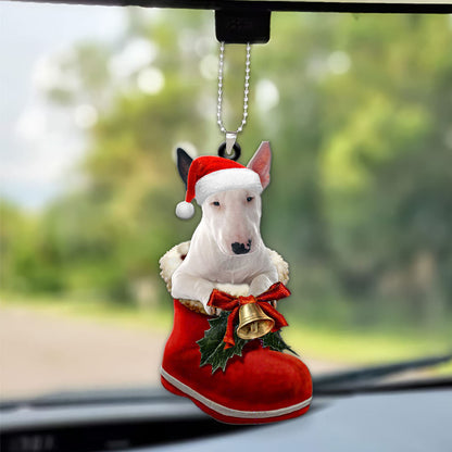 Bull Terrier In Santa Boot Christmas Car Hanging Ornament OO1354