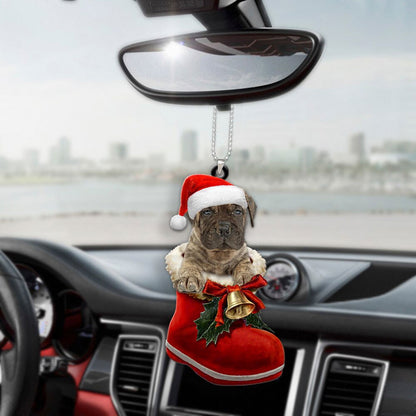 Bullmastiff In Santa Boot Christmas Car Hanging Ornament OO1356