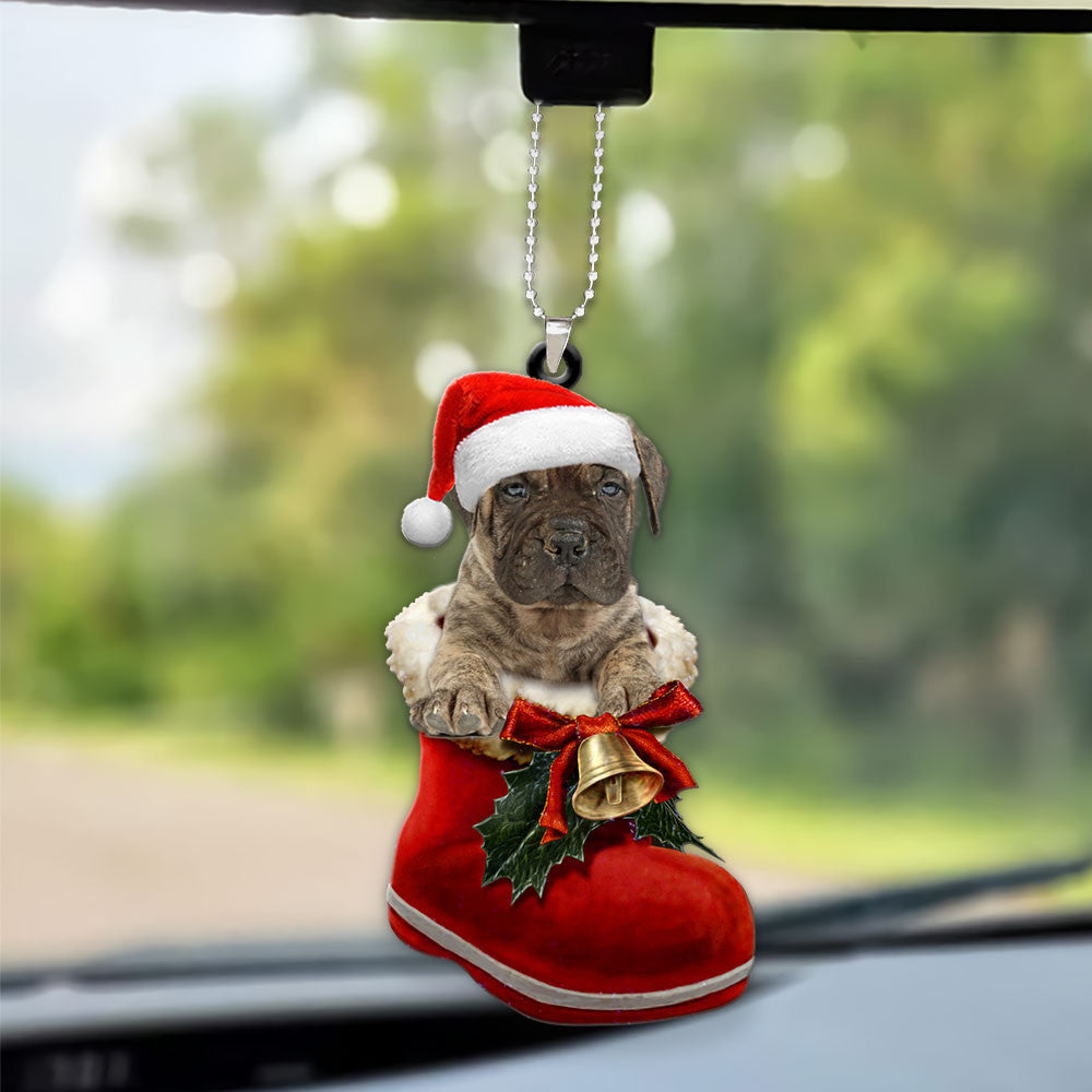 Bullmastiff In Santa Boot Christmas Car Hanging Ornament OO1356