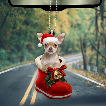 Chihuahua In Santa Boot Christmas Car Hanging Ornament OO1357