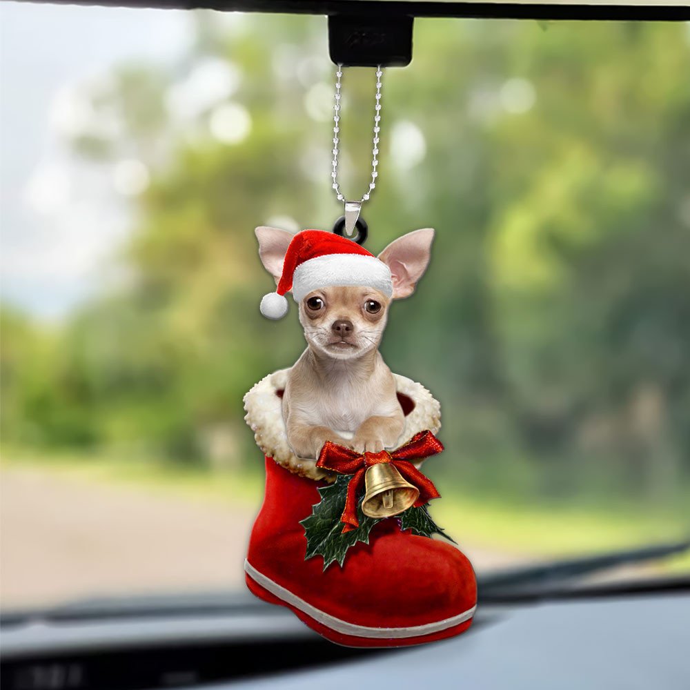 Chihuahua In Santa Boot Christmas Car Hanging Ornament OO1357