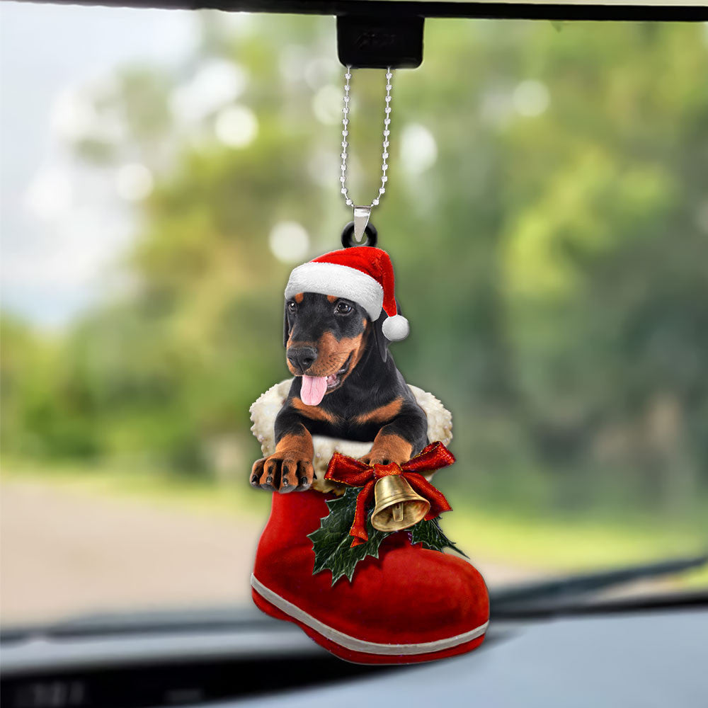 Doberman Pinscher In Santa Boot Christmas Car Hanging Ornament OO1359