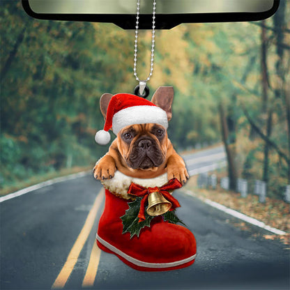 French Bulldog In Santa Boot Christmas Car Hanging Ornament OO1360