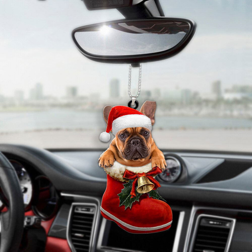 French Bulldog In Santa Boot Christmas Car Hanging Ornament OO1360