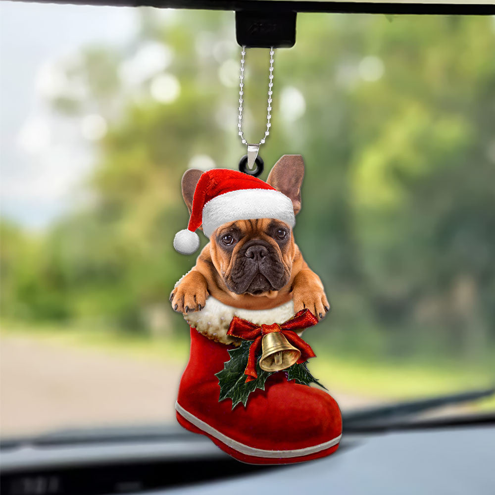 French Bulldog In Santa Boot Christmas Car Hanging Ornament OO1360