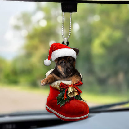 German Shepherd Dog In Santa Boot Christmas Car Hanging Ornament OO1361