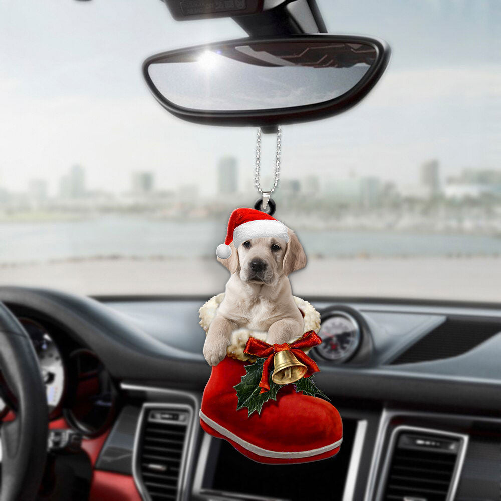 Golden Retriever Dog In Santa Boot Christmas Car Hanging Ornament OO1362