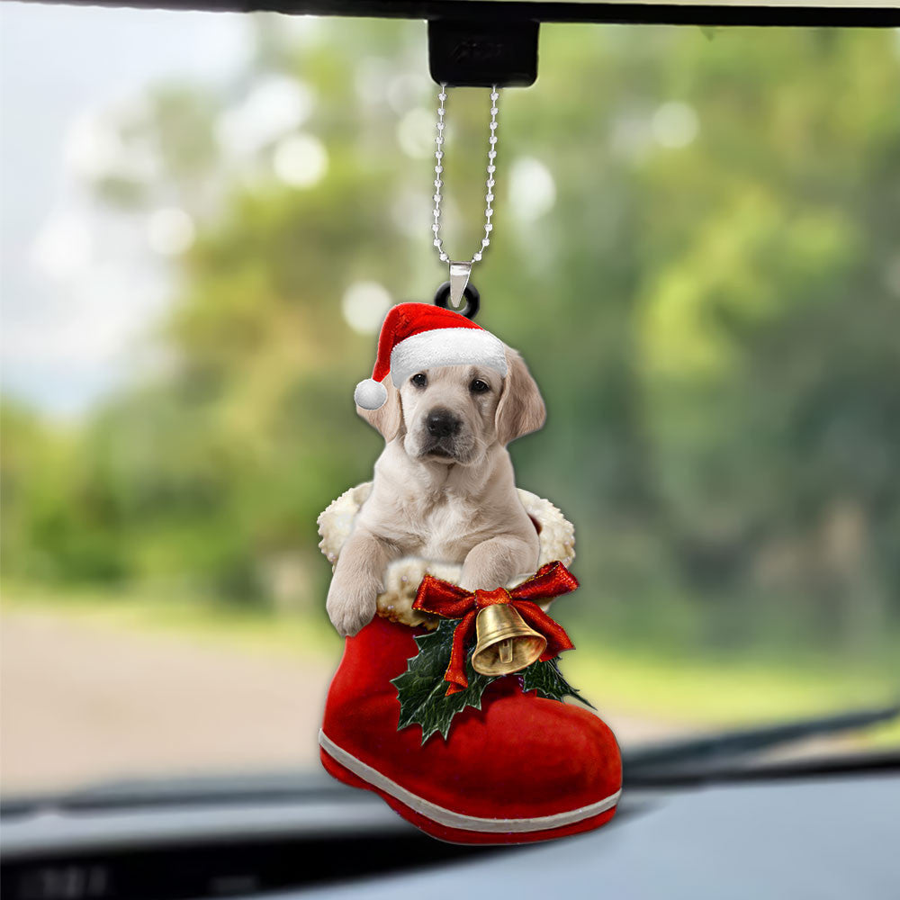 Golden Retriever Dog In Santa Boot Christmas Car Hanging Ornament OO1362