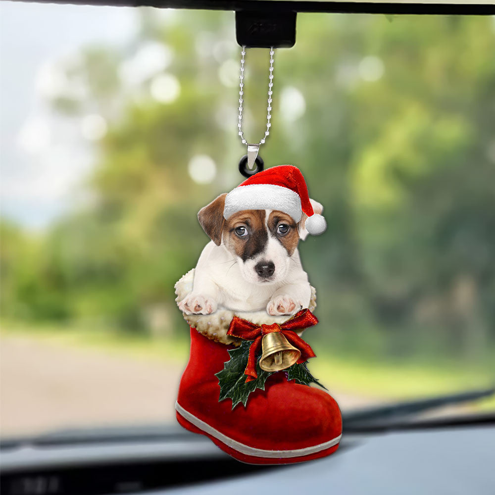 Jack Russell Terrier In Santa Boot Christmas Car Hanging Ornament OO1363