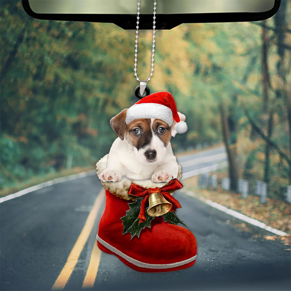 Jack Russell Terrier In Santa Boot Christmas Car Hanging Ornament OO1363