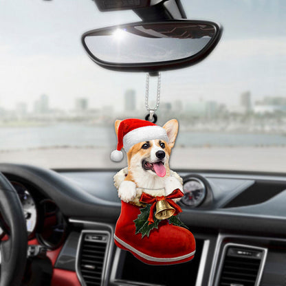 Pembroke Welsh Corgi In Santa Boot Christmas Car Hanging Ornament OO1365