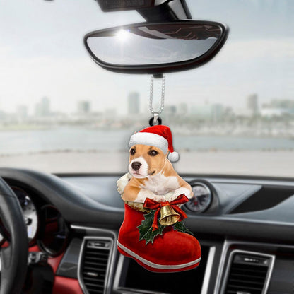 Pitbull In Santa Boot Christmas Car Hanging Ornament OO1366